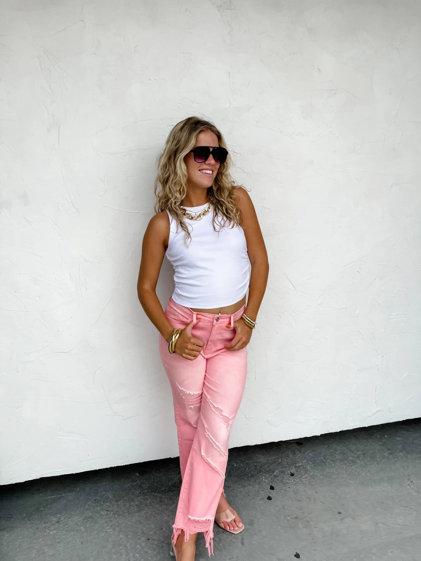PREORDER: Blakely Pink Urban Distressed Crop Jeans
