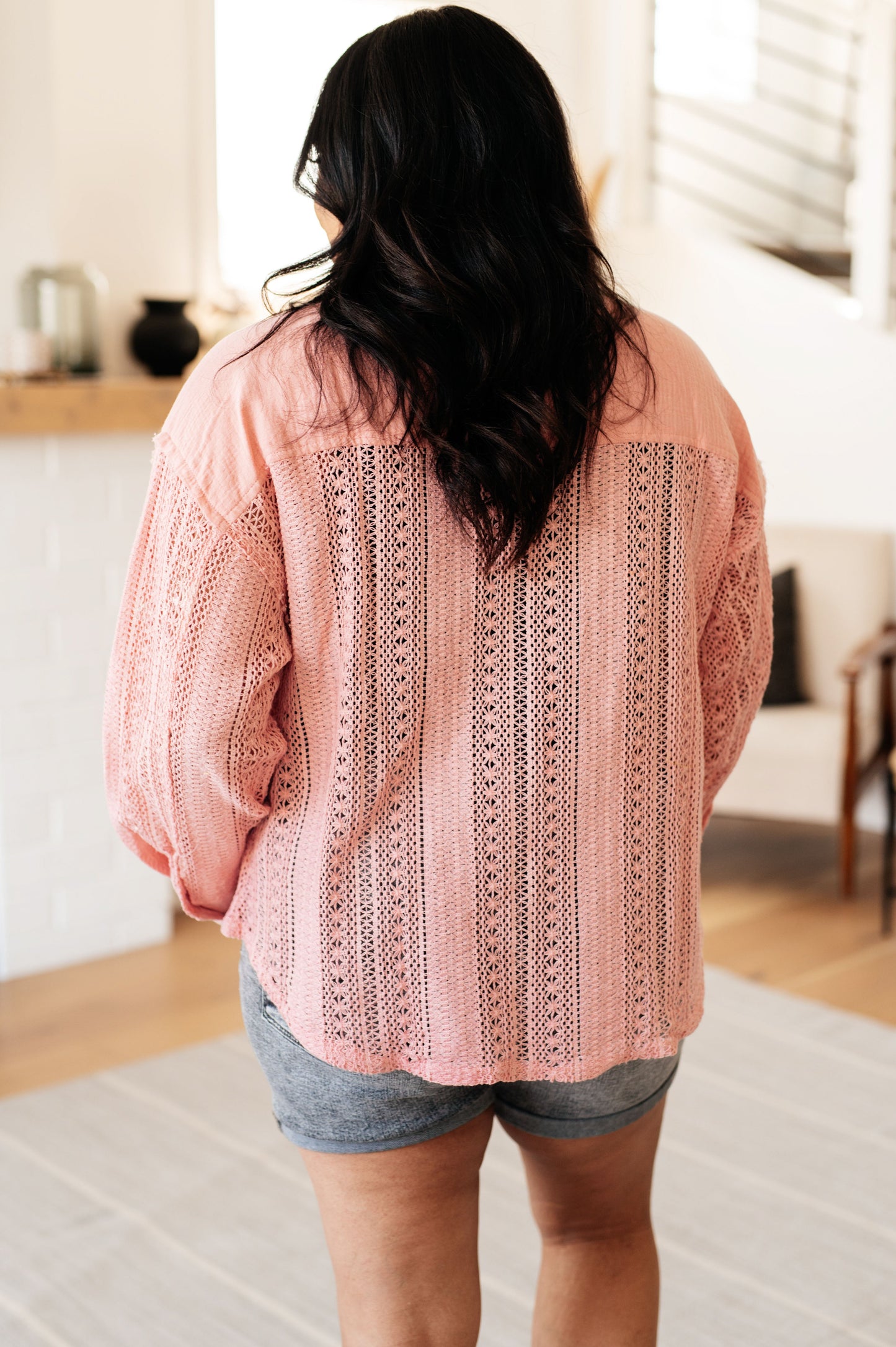 Very J Sweeter Than Nectar Lace Button Down in Rose
