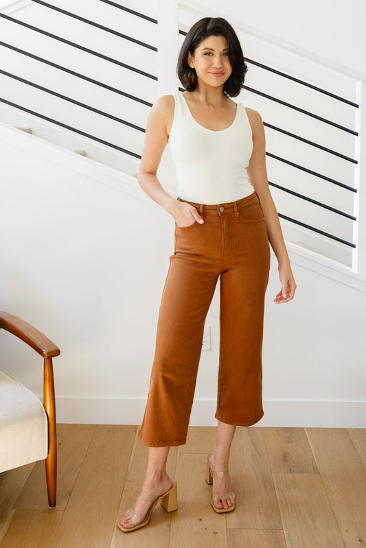 Briar High Rise Control Top Wide Leg Crop Jeans in Camel - G Marie's Boutique 