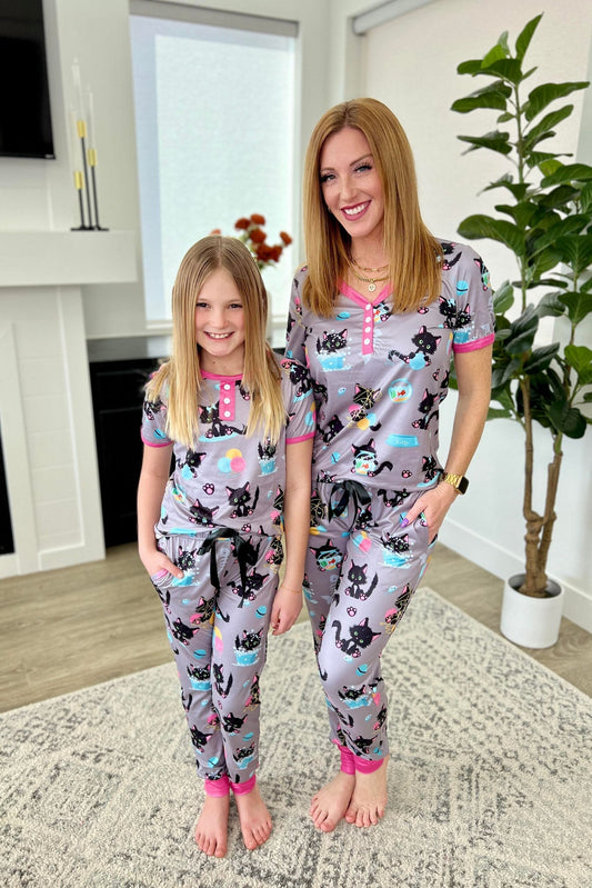 PREORDER: Shirley & Stone Matching Short Sleeve Jogger PJ Set -#2-Cat - G Marie's Boutique 